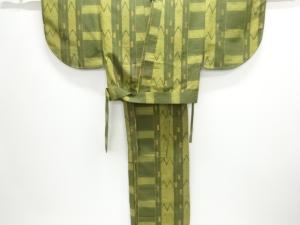 未使用品　変わり縞に矢羽根模様二部式小紋着物